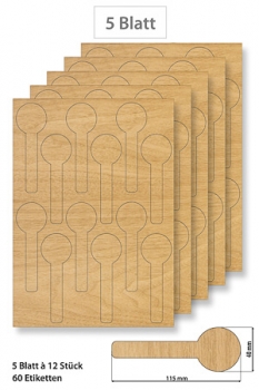 Etiketten Siegel Holzdekor, selbstklebend 5 Blatt A4, D=40mm, L=115mm, B=15mm